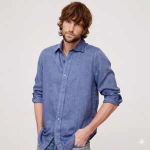 Banana Republic 100% Linen Blue Long Sleeve Button Down Sz XL Standard Fit